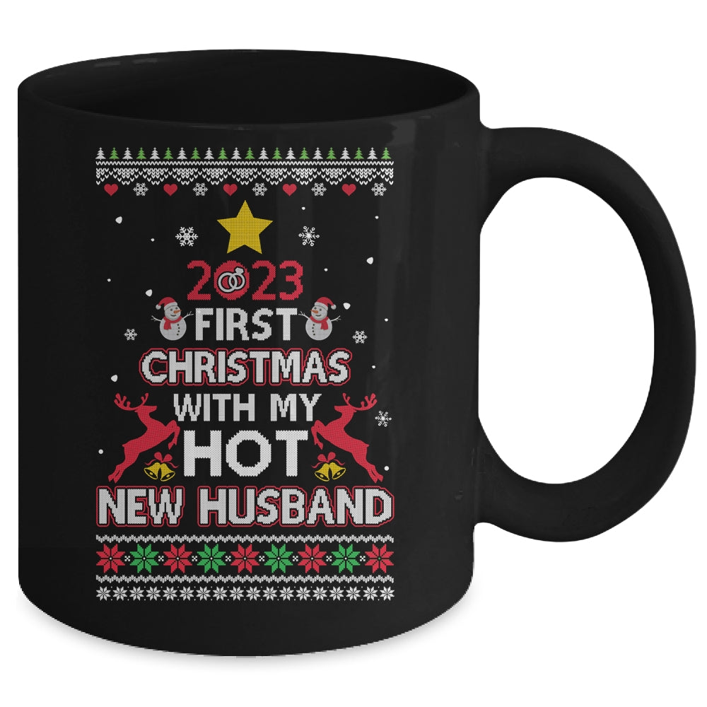 2023_First_Christmas_With_My_Hot_New_Fiancee_Ugly_Mug_11oz_Mug_Black_back.jpg