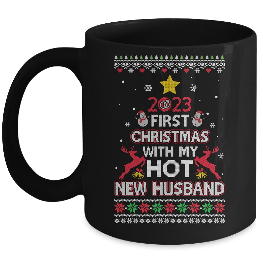 2023_First_Christmas_With_My_Hot_New_Fiancee_Ugly_Mug_11oz_Mug_Black_front.jpg