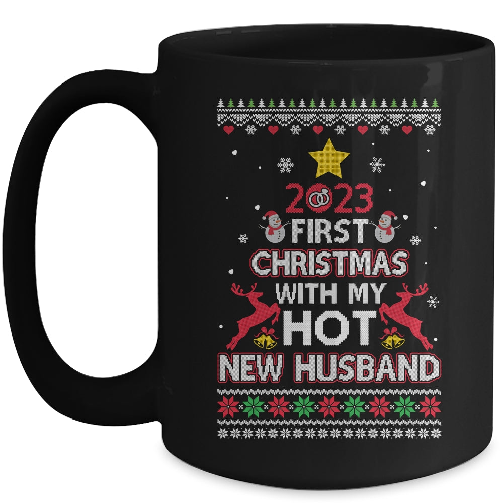 2023_First_Christmas_With_My_Hot_New_Fiancee_Ugly_Mug_15oz_Mug_Black_front.jpg