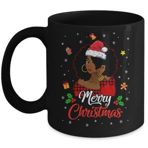 Black African Girl American Melanin Christmas Santa Hat Mug