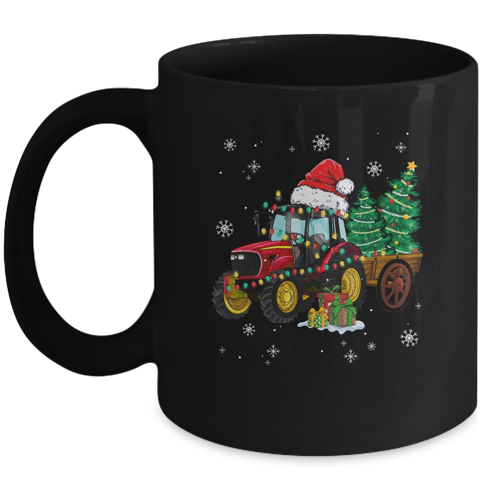 Christmas_Farm_Tractor_Christmas_Tree_Lights_Santa_Farmer_Mug_11oz_Mug_Black_front.jpg