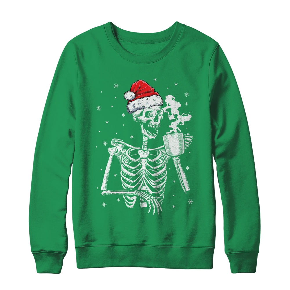 Coffee_Drinking_Skeleton_Christmas_Skull_Santa_Hat_Xmas_Crewneck_Sweatshirt_Irish_Green.jpg
