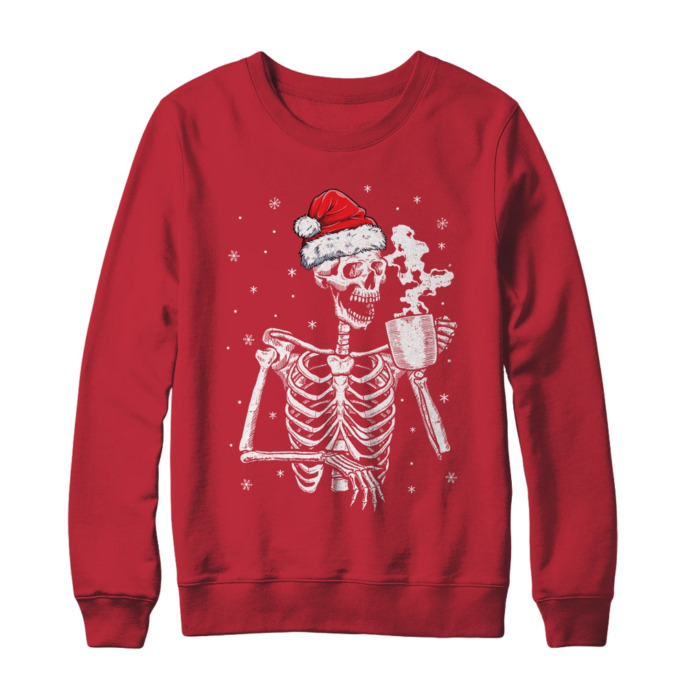Coffee_Drinking_Skeleton_Christmas_Skull_Santa_Hat_Xmas_Crewneck_Sweatshirt_Red.jpg