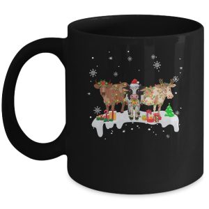 Cow Reindeer Santa Hat Christmas Light Funny Cows Lover Xmas Mug