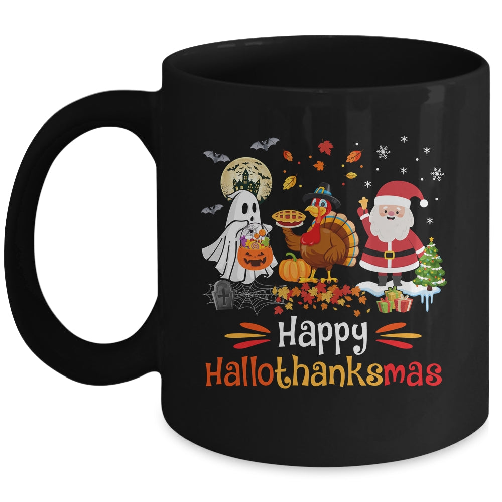 Happy_Hallothanksmas_Ghost_Turkey_Pumpkin_Christmas_Santa_Mug_11oz_Mug_Black_front.jpg