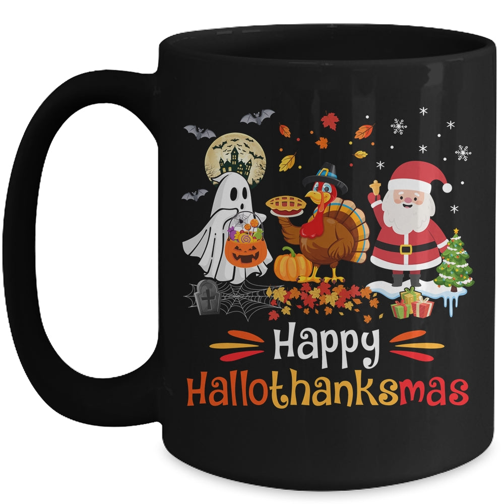 Happy_Hallothanksmas_Ghost_Turkey_Pumpkin_Christmas_Santa_Mug_15oz_Mug_Black_front.jpg