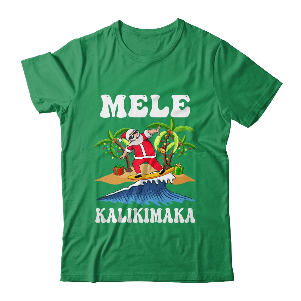 Mele_Kalikimaka_Hawaiian_Hawaii_Christmas_Santa_Surf_Surfing_Classic_T-Shirt_Irish_Green.jpg