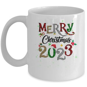 Merry Christmas 2023 Leopard Buffalo Plaid Red Green Xmas Mug