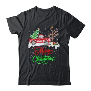 Merry Christmas Red Truck Christmas Tree Lights Snow