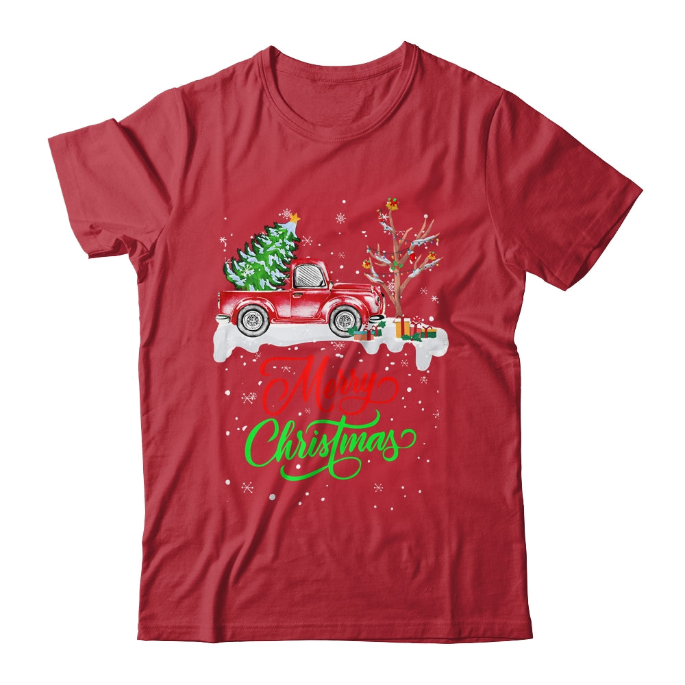 Merry_Christmas_Red_Truck_Christmas_Tree_Lights_Snow_Classic_T-Shirt_Red.jpg