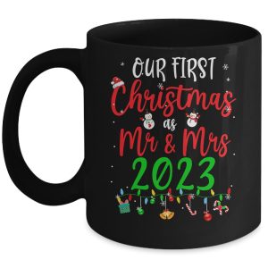 Our First Christmas As Mr Mrs 2023 Funny Christmas Couples Mug