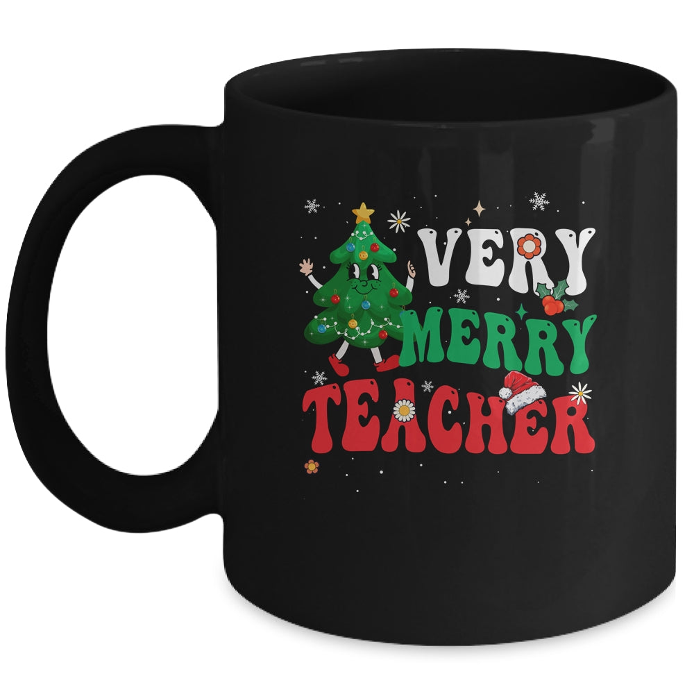 Retro_Groovy_Teacher_Christmas_Very_Merry_Teacher_Mug_11oz_Mug_Black_front.jpg