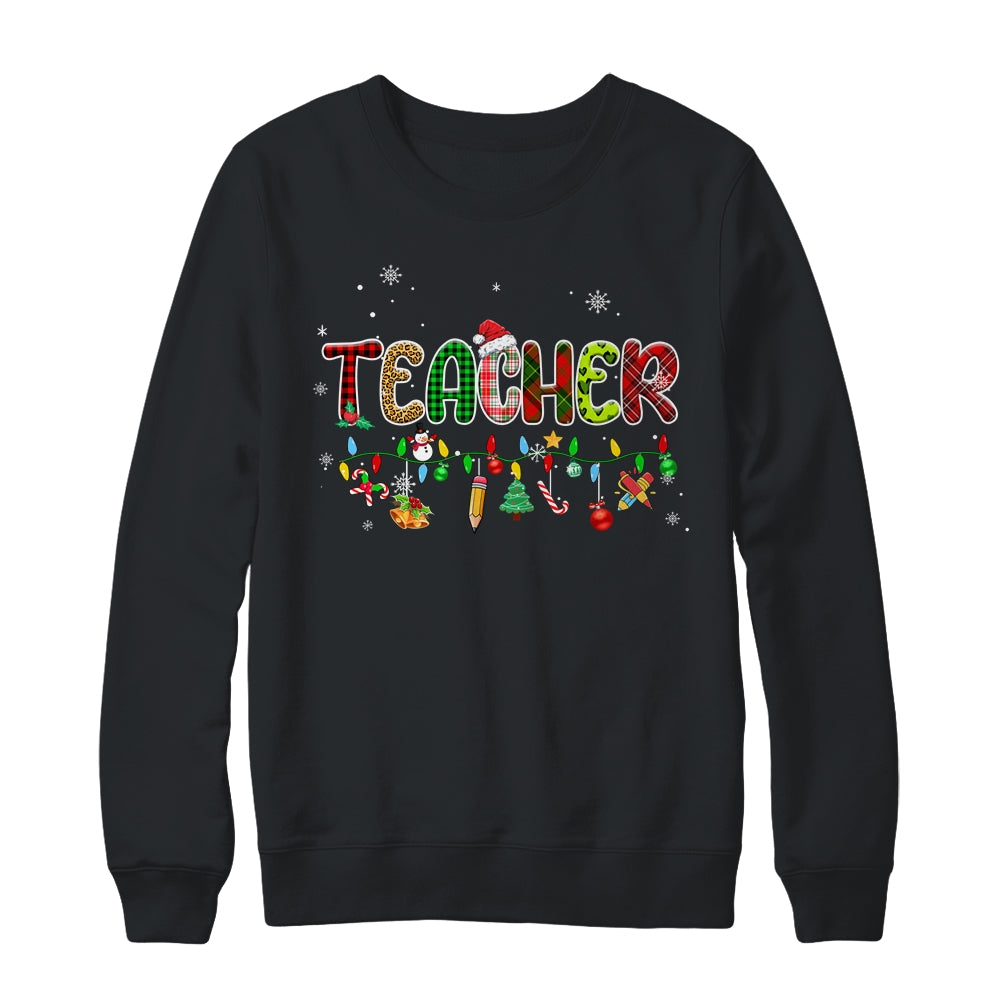 Teacher_Christmas_Books_Santa_Leopard_Plaid_Cakes_Xmas_Crewneck_Sweatshirt_Black.jpg