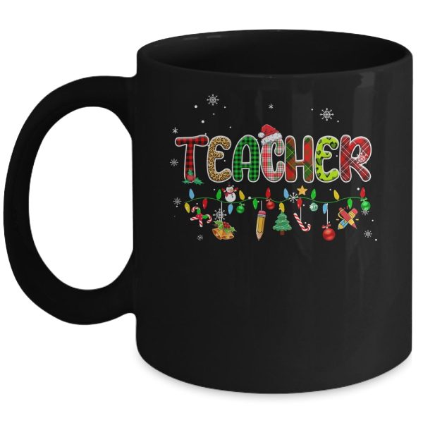 Teacher_Christmas_Books_Santa_Leopard_Plaid_Cakes_Xmas_Mug_11oz_Mug_Black_front.jpg