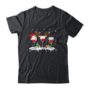Three Wine Glasses Santa Hat Christmas Wine Lover Xmas