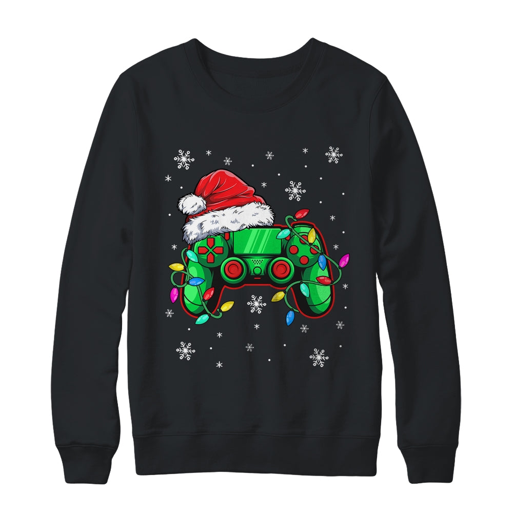Video_Game_Controller_Christmas_Santa_Hat_Gamer_Boys_Crewneck_Sweatshirt_Black.jpg