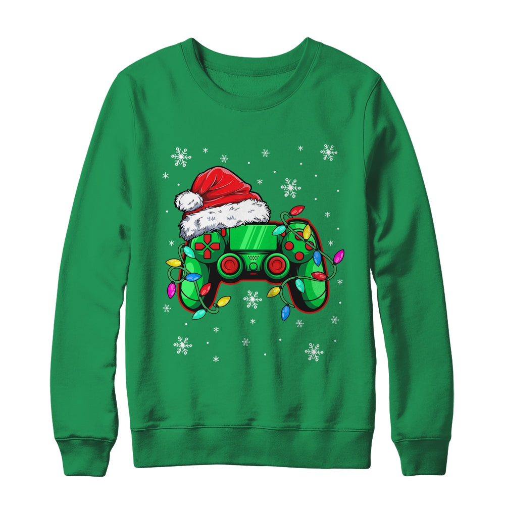 Video_Game_Controller_Christmas_Santa_Hat_Gamer_Boys_Crewneck_Sweatshirt_Irish_Green.jpg